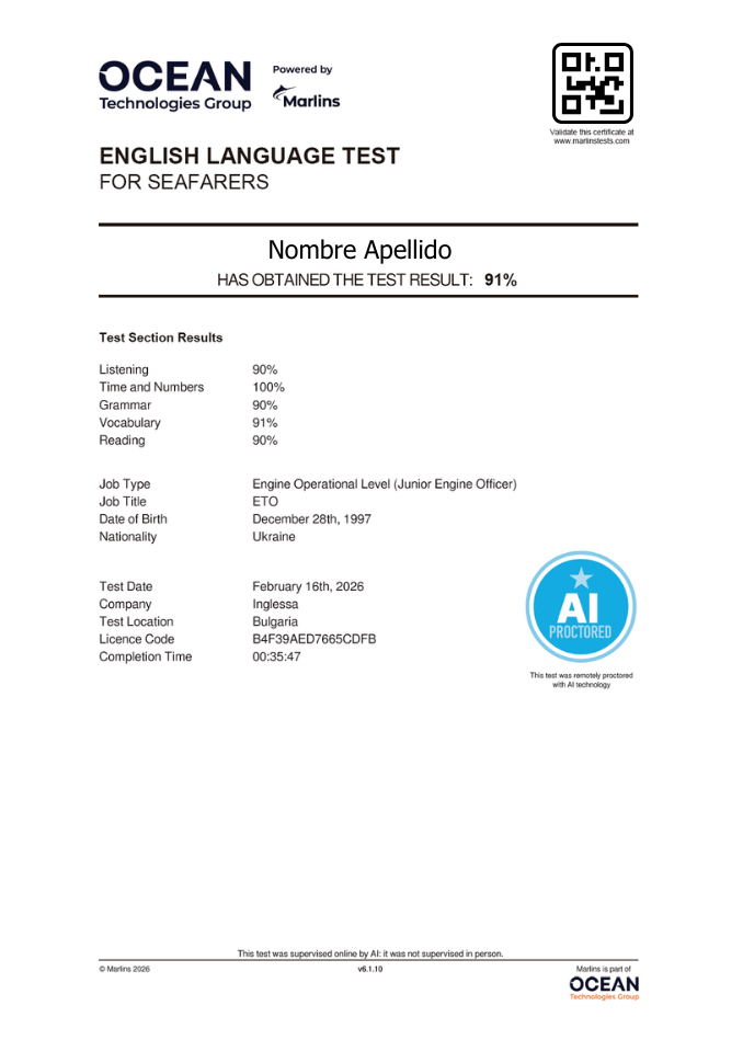 Ejemplo Marlins Online Test Certificado 2