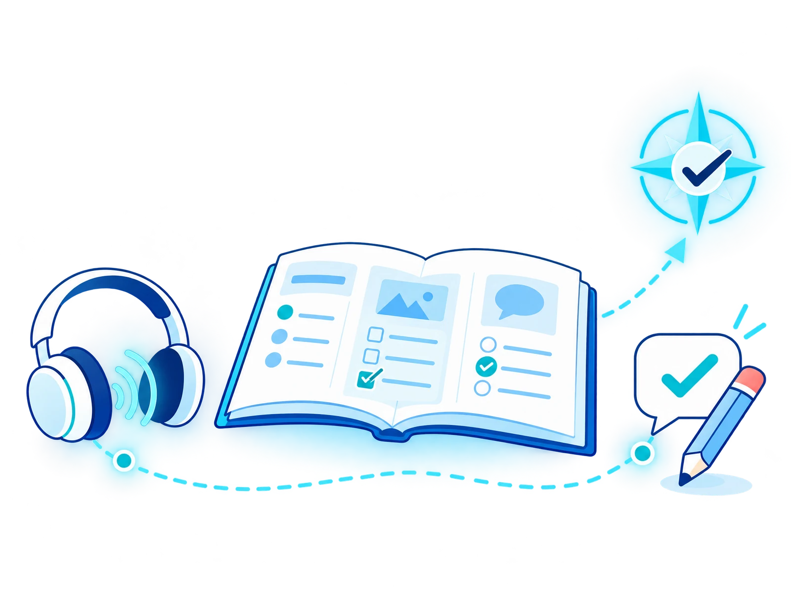 Ilustración sobre la práctica y orientación para preparar un examen Cambridge.